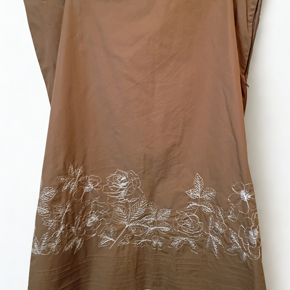 Villager By Liz Claiborne Brown A Line Skirt White Floral Embroidery Size 18